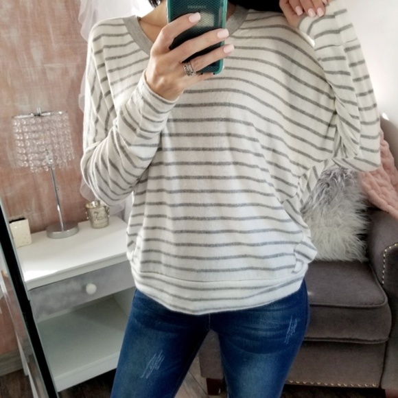 Soft Brushed Top Gray Ivory Dolman Sleeve Top - Picture 3 of 4